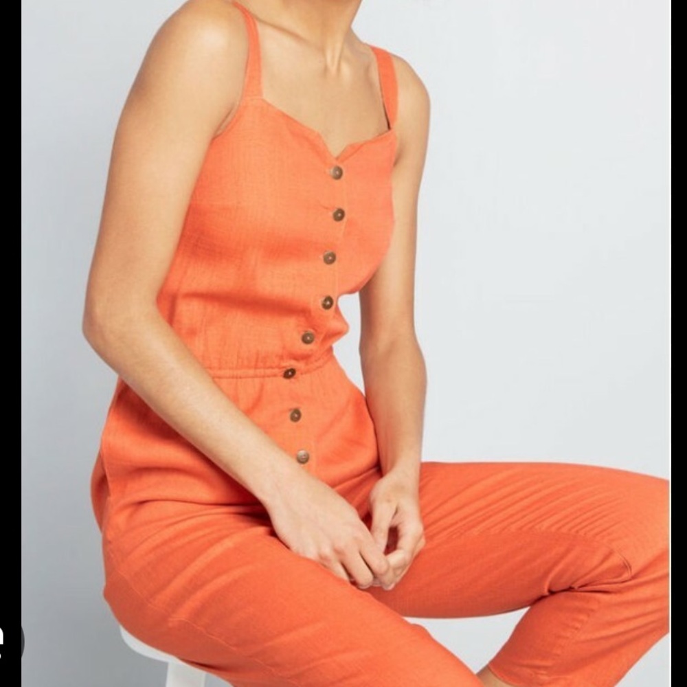 Modcloth Vibrant Orange Button-Front Jumpsuit